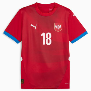 Puma kids Serbia home jersey for EURO 2024 in Germany with personalization-1